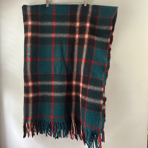 Cozy‎ Plaid Wool Blanket Throw Fringe Red Green Black Beige Cozy Home RL Vintage